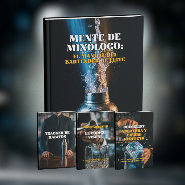 Mockup del ebook Mente de Mixólogo y los 3 bonos exclusivos